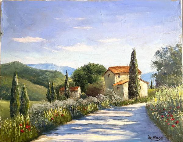 Napsütötte Toszkána (40x50 cm)<br/>Olaj, vászon<br/>A kép: 80 000 Ft<br/><br/><button onclick='sendEmail()' style='background-color: #333; color: white; border: none; padding: 10px 20px; text-align: center; text-decoration: none; display: inline-block; font-size: 16px; margin: 4px 2px; cursor: pointer;'>Kapcsolatfelvétel</button>